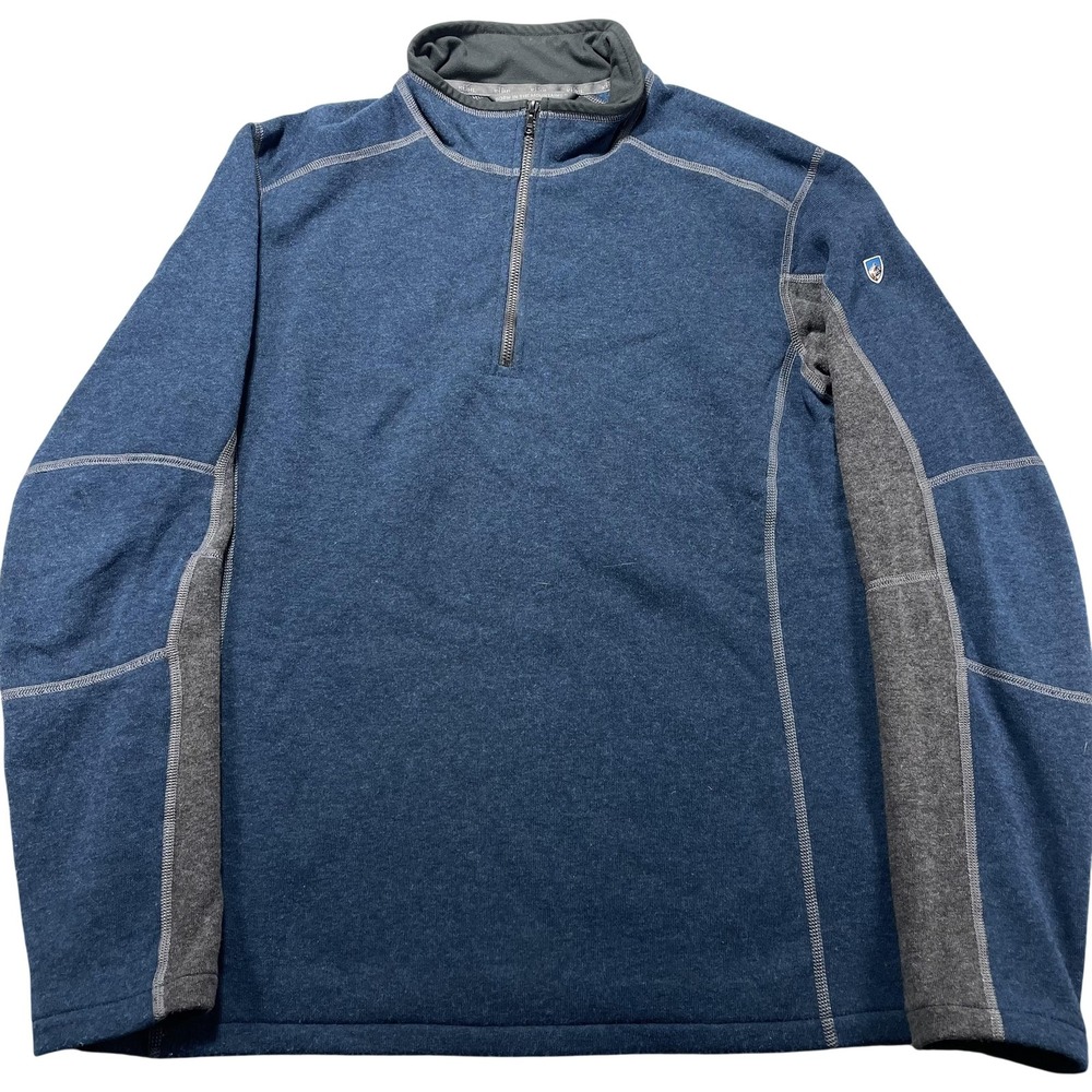 Kuhl Kashmira Pullover Mens Large Blue 1/4 Zip Fleece Mock Neck Hiking Top